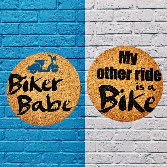Cypress Home Absorbent Cork Car 6 Coasters Biker Babe Vroom! Peep! NEW - Picture 4 of 10
